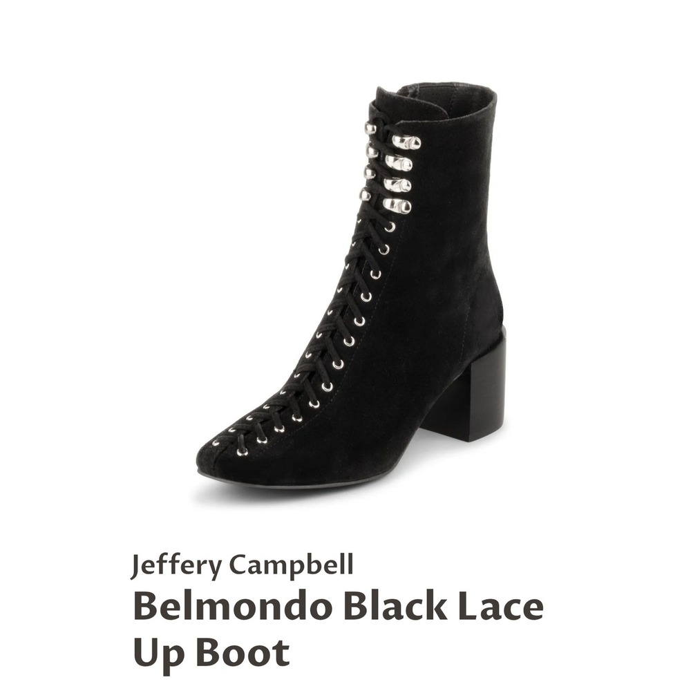 Jeffrey Campbell Belmondo Black Suede Lace Up Block Heel Ankle Boots Womens 6